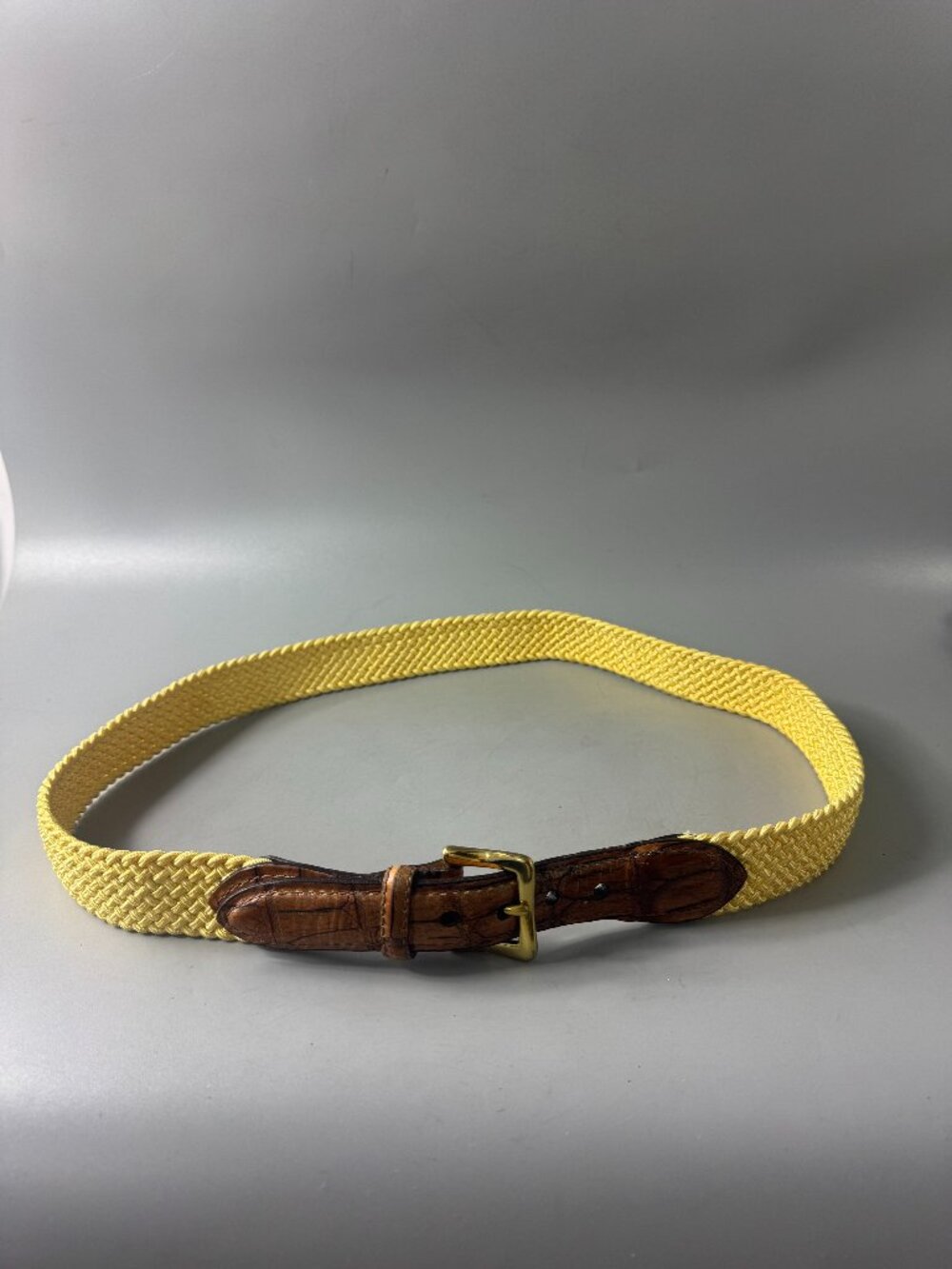 Martin Dingman Yellow Woven Brown Leather Belt Size 95/38